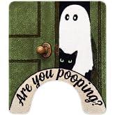 Ferrochef 24x20 Funny Ghost Cat Halloween Toilet Rug U Shaped Bathroom Mat | Are You Pooping Non Slip Soft Faux Decor for Spooky Vintage Green Bathroom Contour Rug Toilet Base