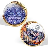 Value Valor Vow Moving Sand 1 Year Sobriety Coin - One Year Sober Chip with Moon and Mountain Design, AA Recovery Medallions Sobriety Gifts for Women & Men Alcoholics Anonymous Token for Support