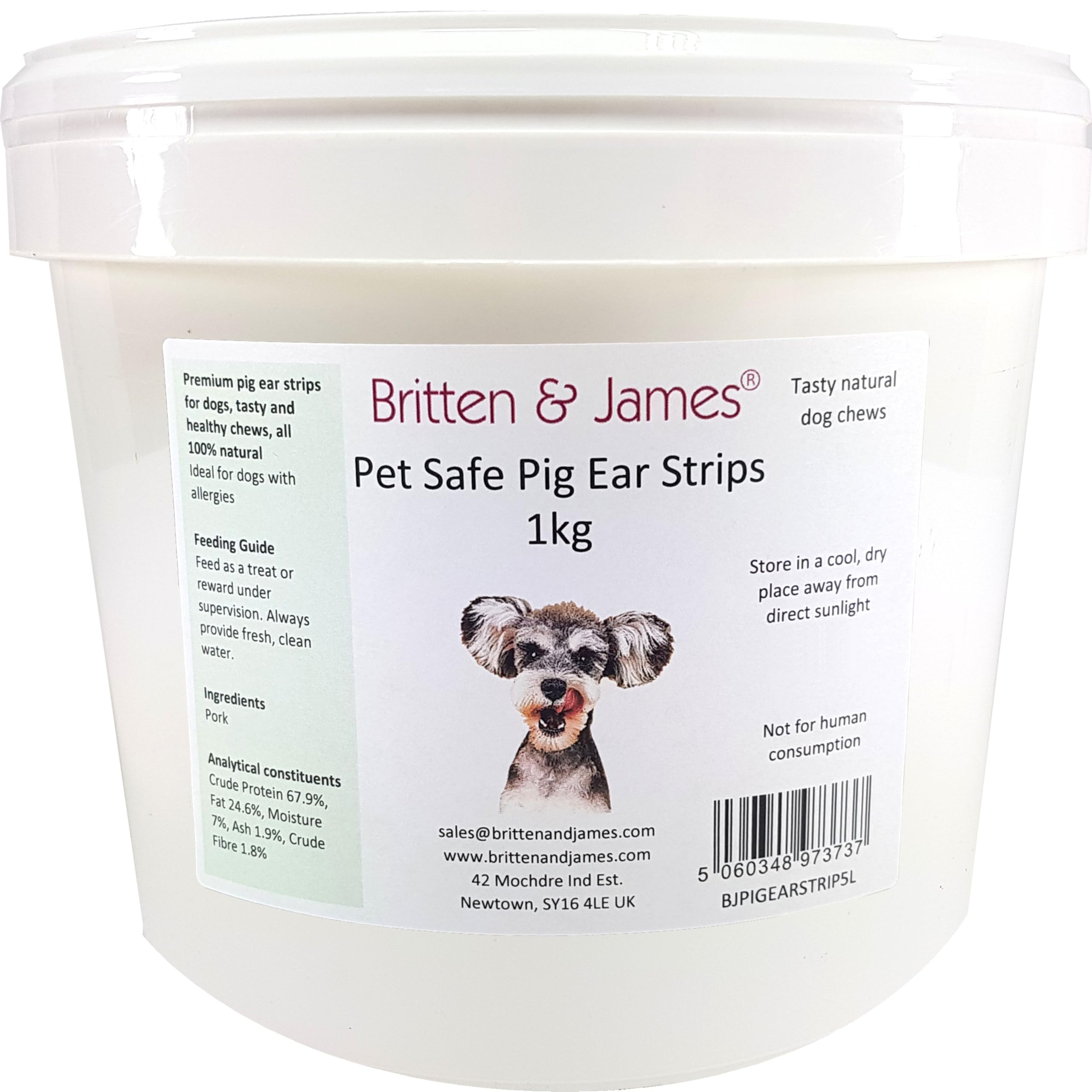 Britten & James Pig Ear Strips for Dogs (1kg tub). A 100% Natural Healthy Dog Chew Treat — image 1