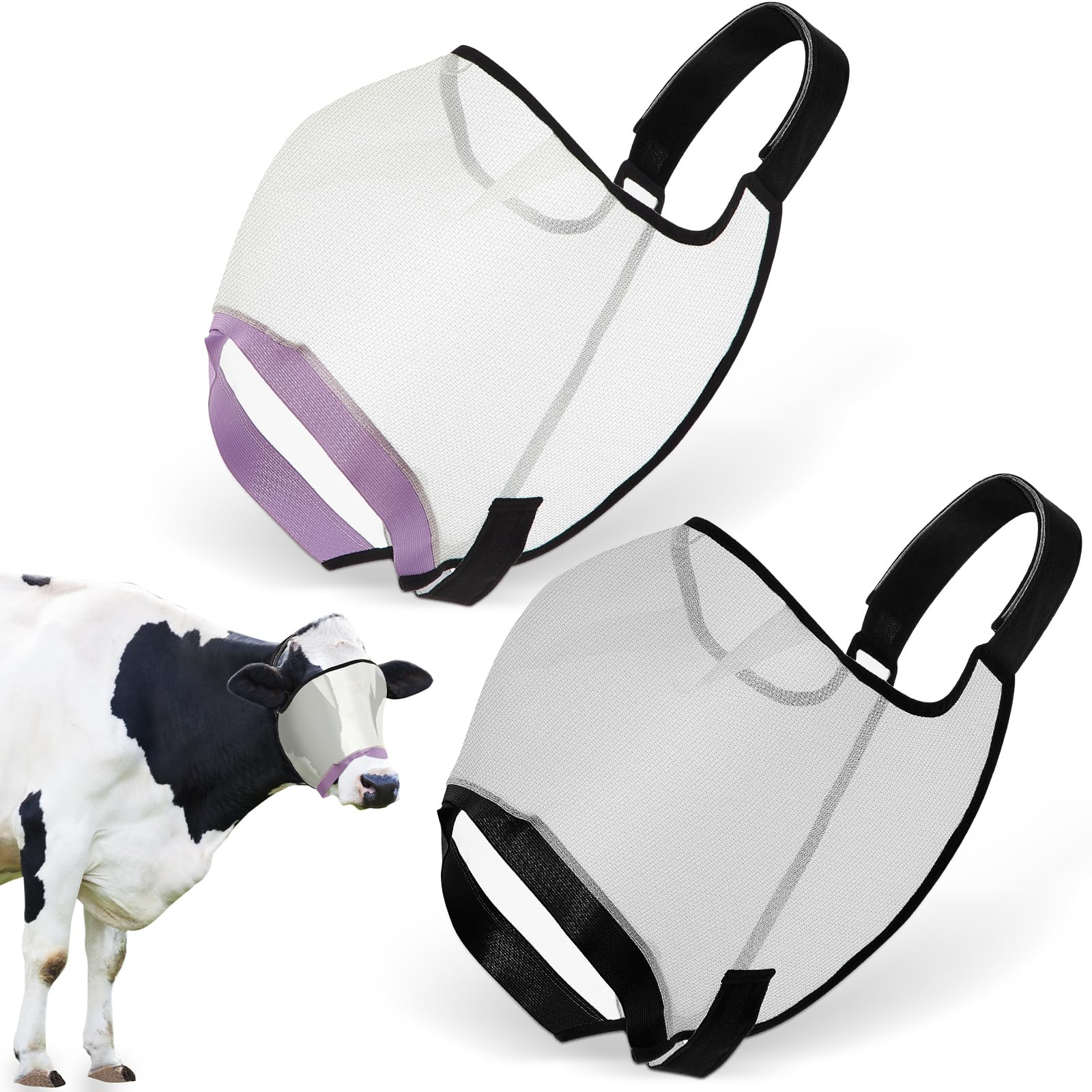 Photo 1 of Abbylike 2 Pcs Cattle Livestock Fly Mask Breathable Mesh Padded Adjustable Fit for Cattle