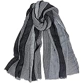 GERINLY Cotton-Linen Scarves Mens Stripe Crinkle Long Scarf Fashion Wrap Shawl for Travel