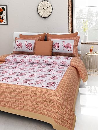 Vihaan Fab India Double Bedsheet Pure Cotton Rajasthani Print/Jaipuri Printed with 2 Pillow Covers,Size-(90 x 108 inch) |Multicolor