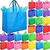 SPERPAND 30 Pcs Large Goodie Bags with Tissues - 15.7" Reusable Non Woven Treat Tote Gift Bag with Handles for Kids Birthday, Holiday Gift Bag, Baby Shower, Rainbow Party Favor Bags