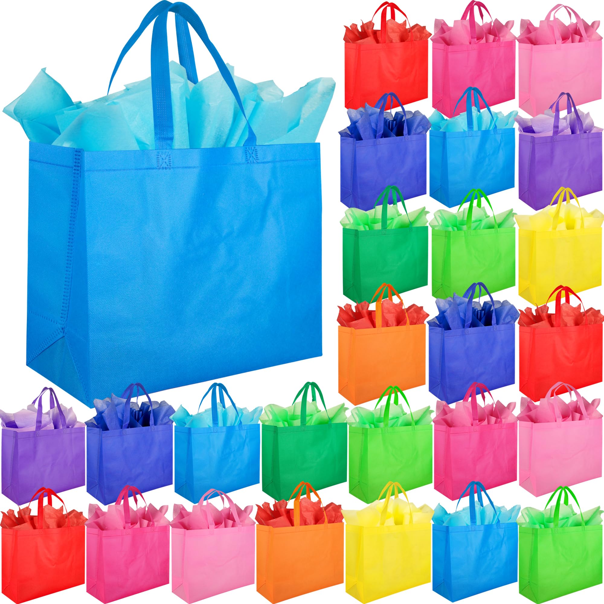Photo 1 of SPERPAND 30 Pcs Large Goodie Bags with Tissues - 15.7" Reusable Non Woven Treat Tote Gift Bag with Handles for Kids Birthday, Holiday Gift Bag, Baby Shower, Rainbow Party Favor Bags