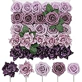 TINGE TIME Dark Purple Rose Flowers, 26pcs Artificial Flower for Decoration Fake Gardenia with Stem for DIY Wedding Bouquets, Centerpieces, Bridal Shower, Party, Flower Arrangements Decorations