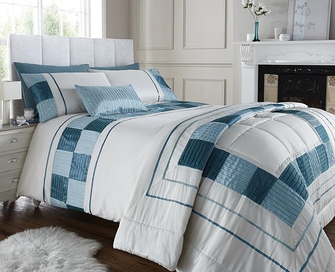Luxury Cream & Duck Egg Blue King Size Duvet Cover Bedset with Faux
