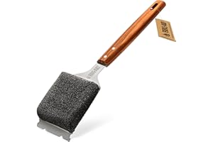 BBQ-AID Bristle Free Grill Brush and Scraper for Barbecue - Extended Large Wooden Handle with Replaceable Head - No Scratch BBQ Cleaning Accessories for Outdoor Grills