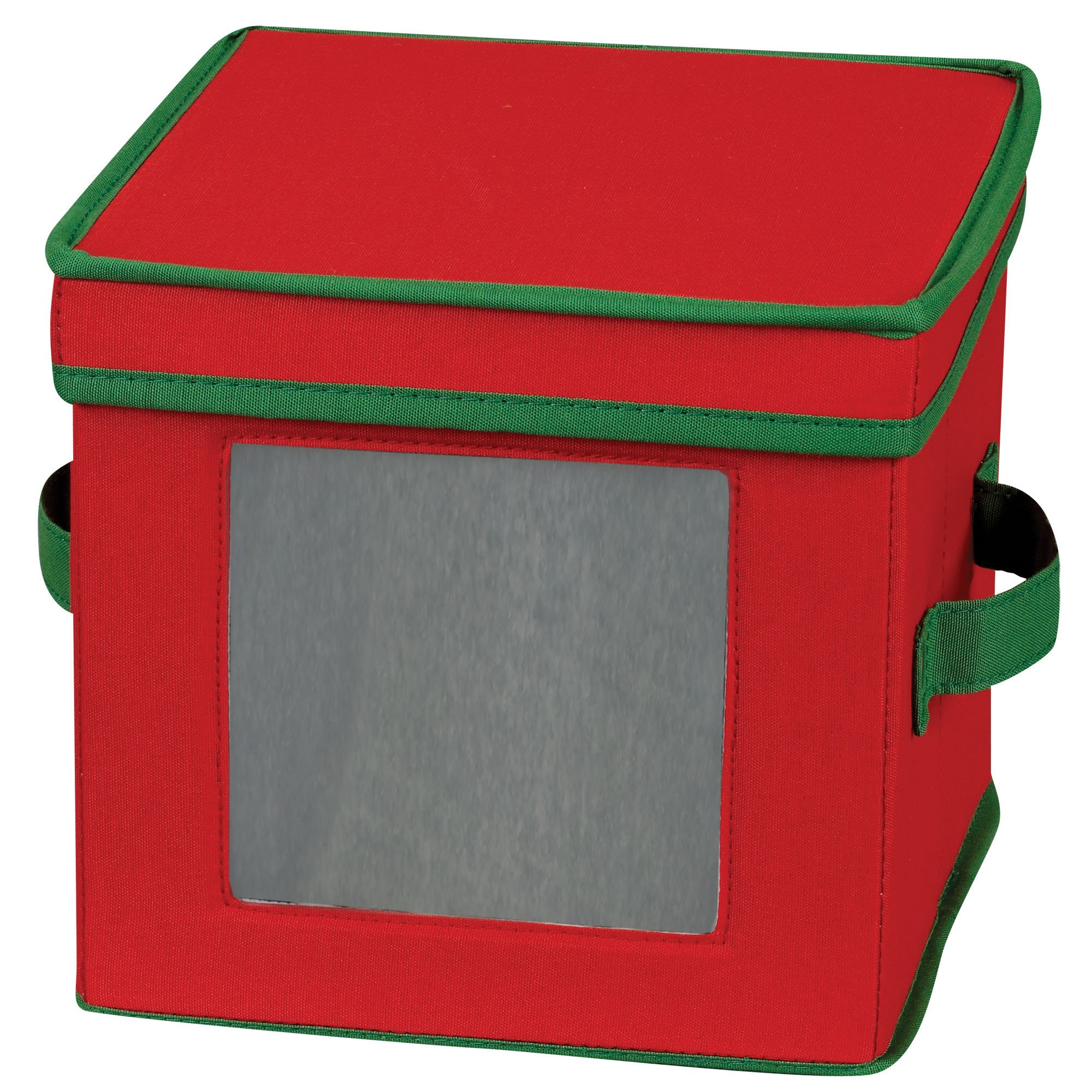 Household Essentials Holiday Dinnerware Storage Chest for Dessert Plates or Bowls, Red with Green Trim