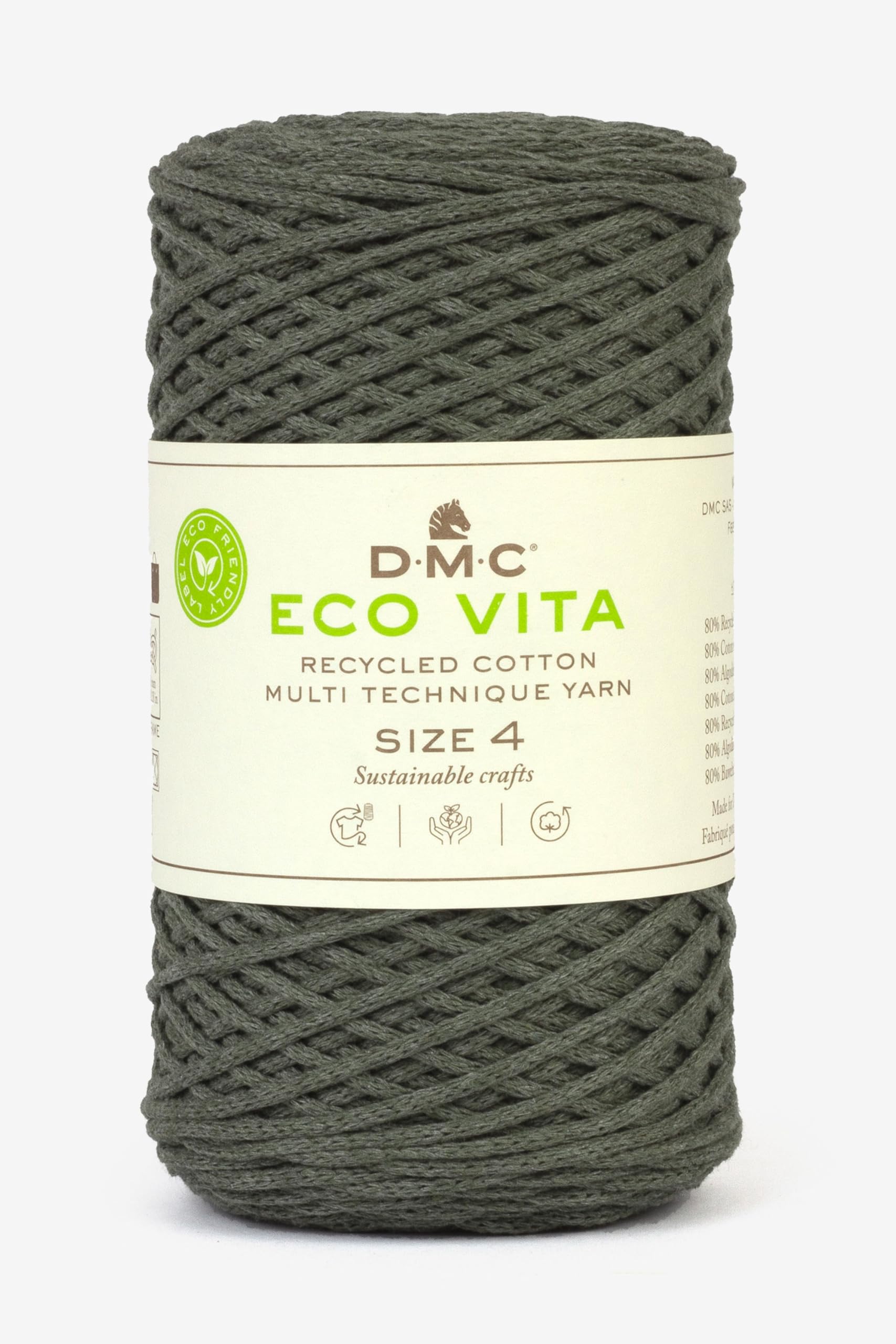 DMC Eco Vita 4, Dark Grey Crochet Knitting Macrame Yarn, 250g