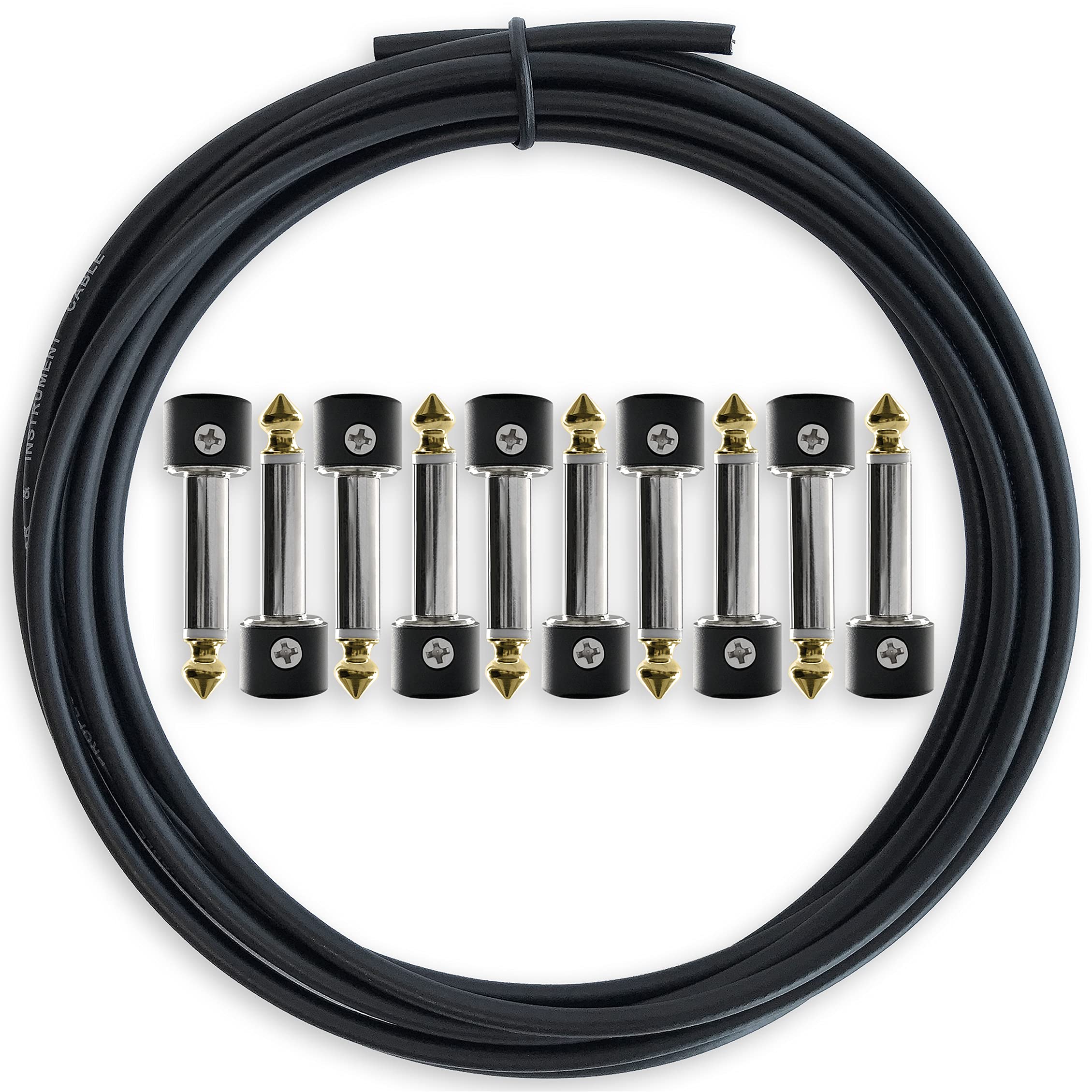 Photo 1 of Crosby Solderless Pedalboard Cable Kit - No Cable Stripping Required, 10 Feet of Cable & 10 Gold Tip Connectors with Magnetic Screws & Screwdriver Make 5 DIY Custom Patch Cables