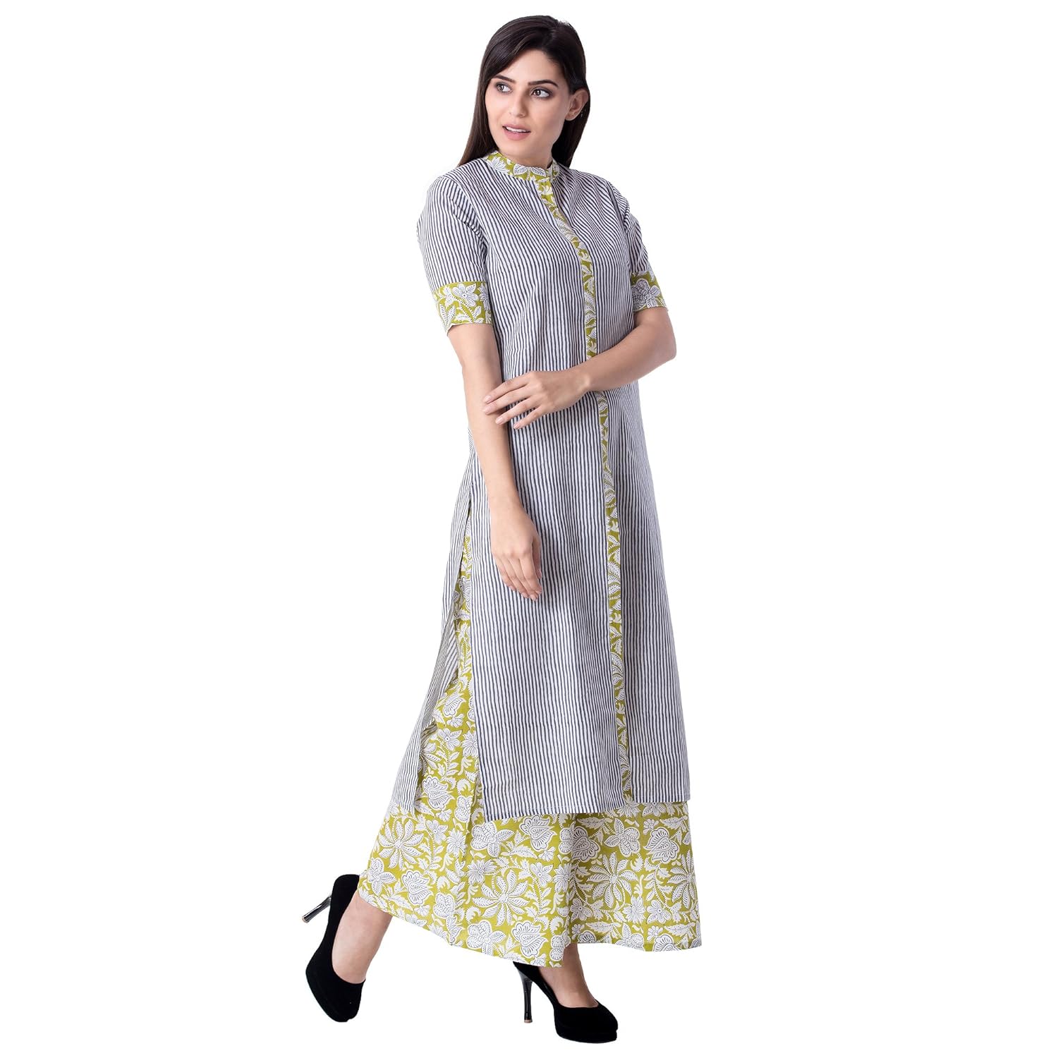 khushal k women's cotton printed kurta with palazzo pant set