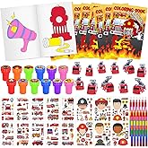 Cinrobiye 72 PCS Firefighter Coloring Books Party Favors Set Fireman Party Favors Goodie Bag Fillers Fire Truck Birthday Party Supplies DIY Stickers Tattoos Prizes Art Crafts for Home Classroom