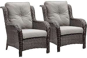 Rilyson Outdoor Wicker Patio Chairs Set of 2: Rattan Dining and Porch Chairs with High Back and Deep Seating (Brown/Grey)