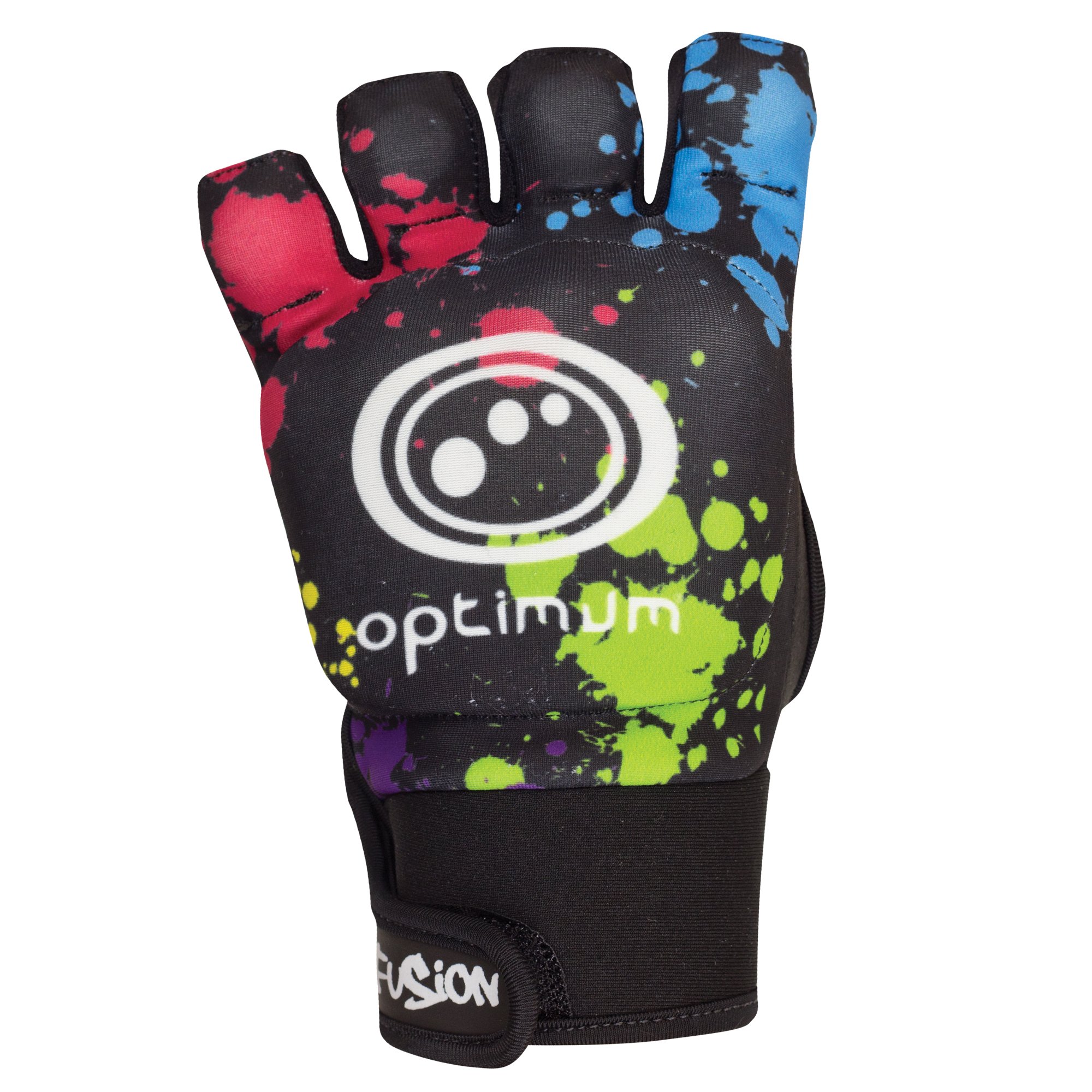 Optimum Sport Fusion Half Finger Hockey Mitt Left Hand – Moulded Foam Backhand Protection, Flexible Design, Adjustable Wrist Strap, Durable Construction, XS