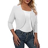 AAMILIFE Women's 3/4 Sleeve Cropped Cardigans Sweater Open Front Short Shrugs