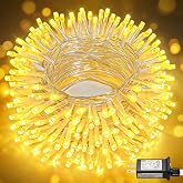 66FT 200 LED String Lights Indoor, Warm White Christmas Lights Outdoor | Plug in Connectable Waterproof 8 Modes Clear Wire String Lights for Outside Bedroom Garden Yard Wedding Party Decorations