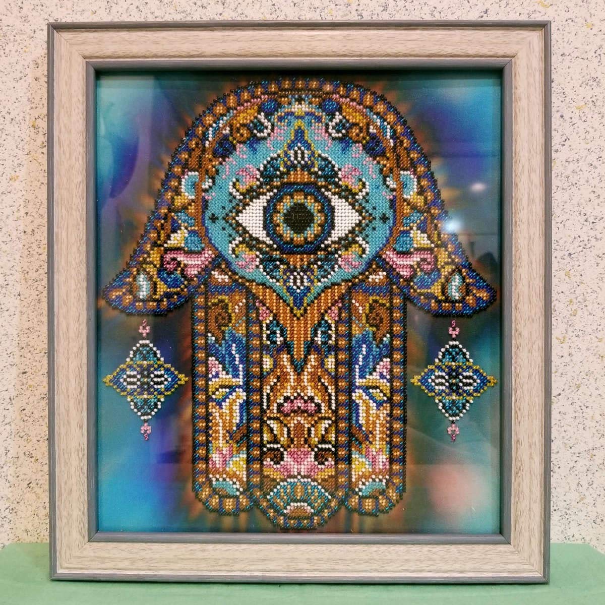 Home decor Beaded Embroidery Picture Hamsa Hand, Hamsa wall