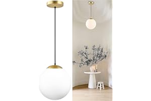 KoKo&Yukina Modern Globe Pendant Light White Glass with Brass Finish Contemporary Mid Century Adjustable Hanging Light Fixture for Living Room Bedroom Bathroom Kitchen