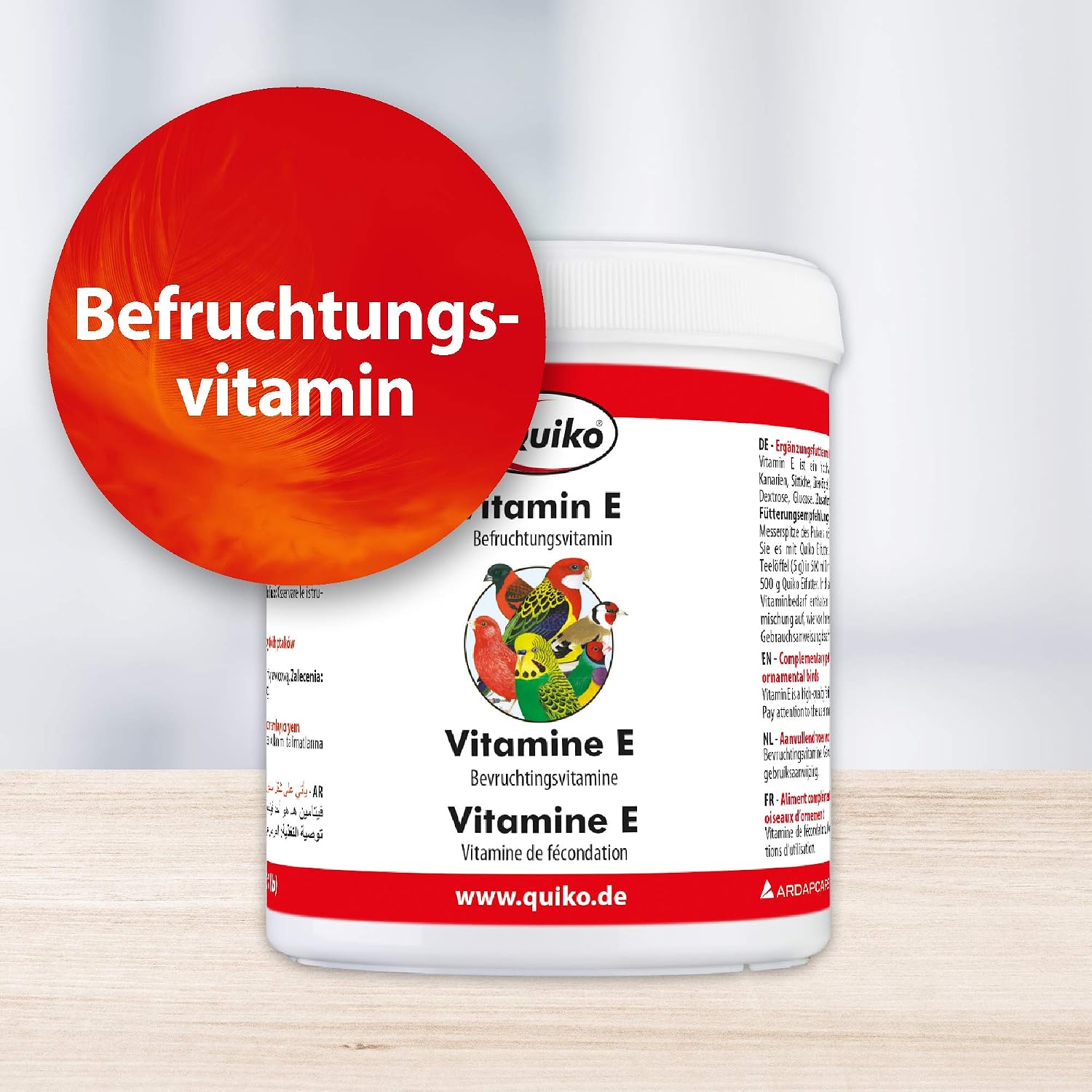 Quiko Vitamin E 350 g powder, Fertilisation vitamin for pet birds racing pigeons & chickens - Image 3