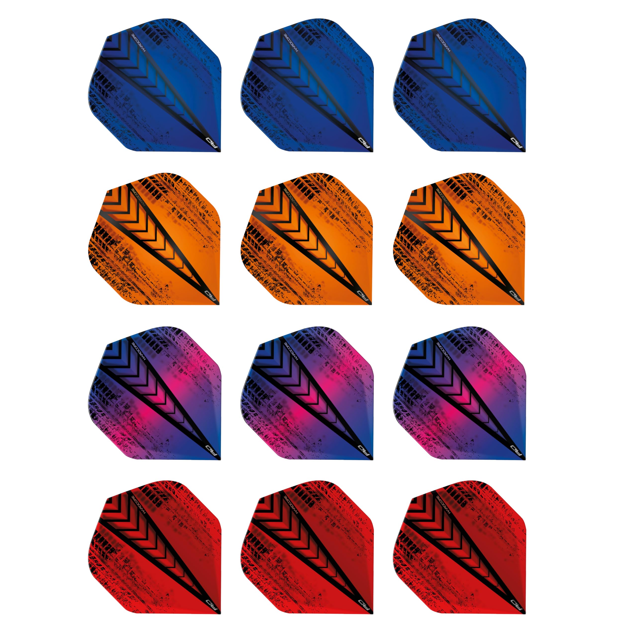 RED DRAGON Hardcore Selection Pack Treads Extra Thick Standard Dart Flights - 4 sets Per Pack (12 Dart Flights in total)