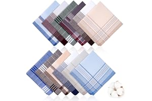 PEASUG 12 Pcs Handkerchiefs for Men, 100% Soft Cotton Hankies with Check, Classic Reusable Men's Handkerchiefs, 16x16 Inch Pocket Hanky