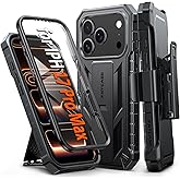 FNTCASE for iPhone 17 Pro-Max Case: Military Grade Rugged Phone Cover with Kickstand & Belt Clip Holster | Shockproof TPU Protection Bumper Matte Textured Design | Heavy Duty Protector Black