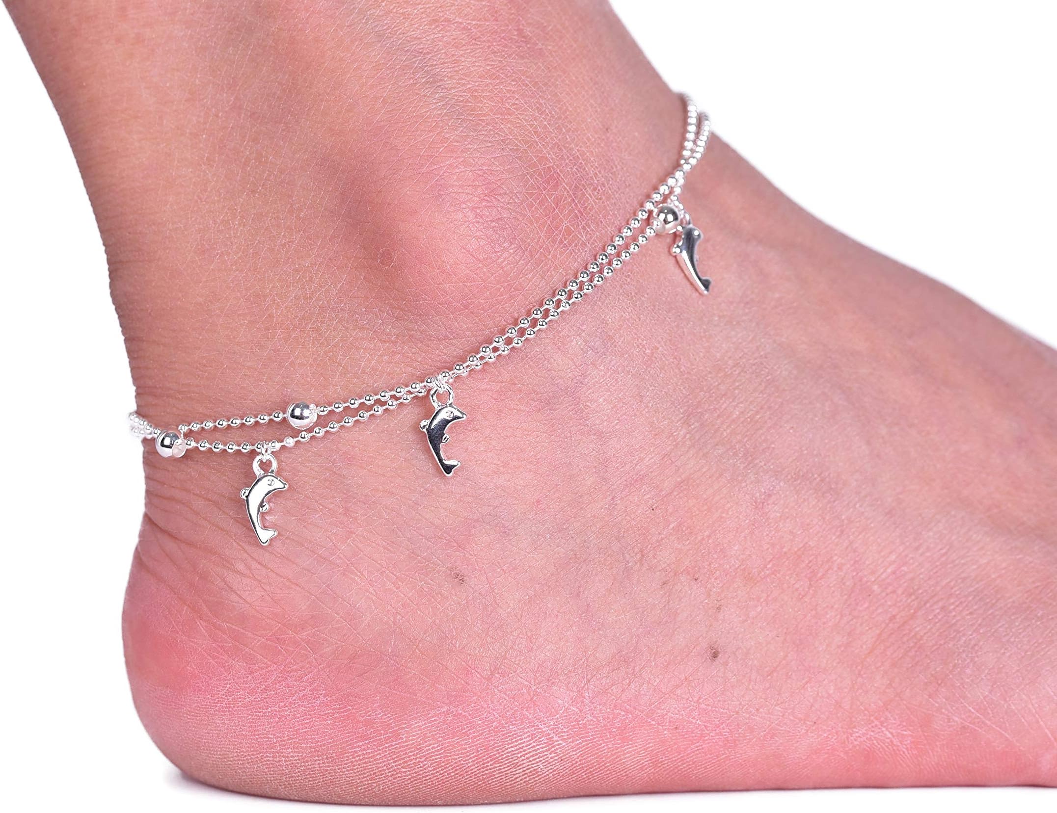 Asingeloo Women's Sterling Silver Ankle Bracelet Foot Jewelry Sandal Anklet Fashion Jewellery