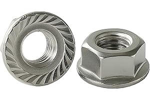 YIIFLY M6-1mm Metric Hex Flange Nuts,Serrated Flange Lock Nuts ，304 Stainless Steel (A2-70) ，DIN 6923, Bright Finish,50PCS