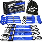 JACO Heavy Duty Ratchet Straps - 1.6 inch x 8 ft (Pack of 4) | Tie Down Kit with Soft Loops - 5,208 lbs (Blue)