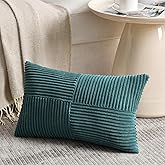 Fancy Homi Teal Lumbar Decorative Throw Pillow Covers 12x20 Inch for Living Room Couch Bed Sofa, Rustic Farmhouse Boho Home Decor, Soft Striped Corduroy Rectangle Accent Cushion Case 30x50 cm