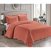 Home Collection 3 Piece Over Size Embossed Solid Color Coverlet Bedspread New # Veronica (Orange, King/California King)