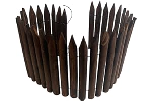 Worth Garden Wooden Short Fence Edging - Burnt Wood Finish Outdoor Lawn Landscape Flexible Decorative Border Tree Fence - Spr