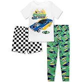 Boys Pajama Set - Hot Wheels &amp; Super Mario 3 Piece Short Sleeve Shirt, Shorts &amp; Pants - Kids Sleepwear PJs - Official License