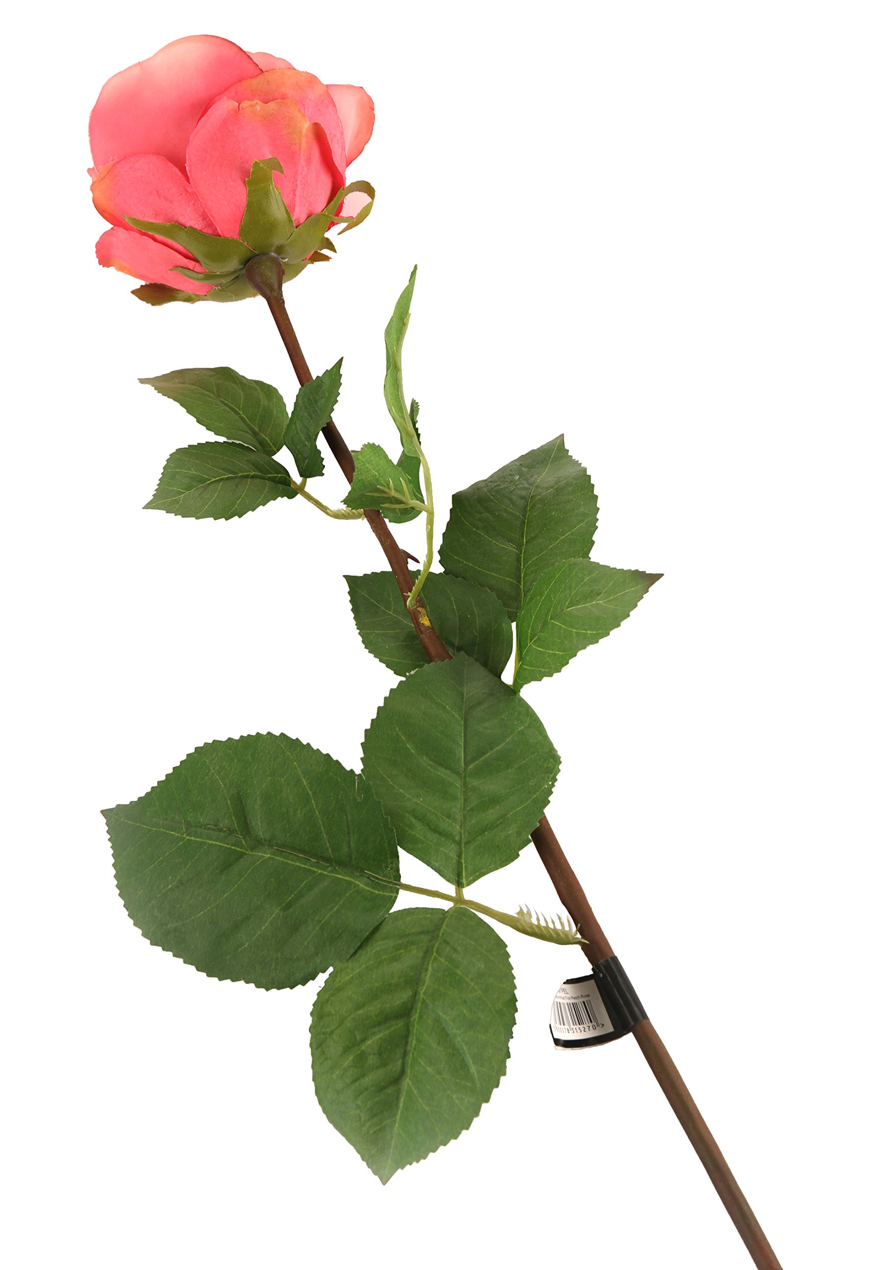 Floral Elegance Artificial 72cm Single Stem Fully Open Coral Pink Rose Flowers x 12