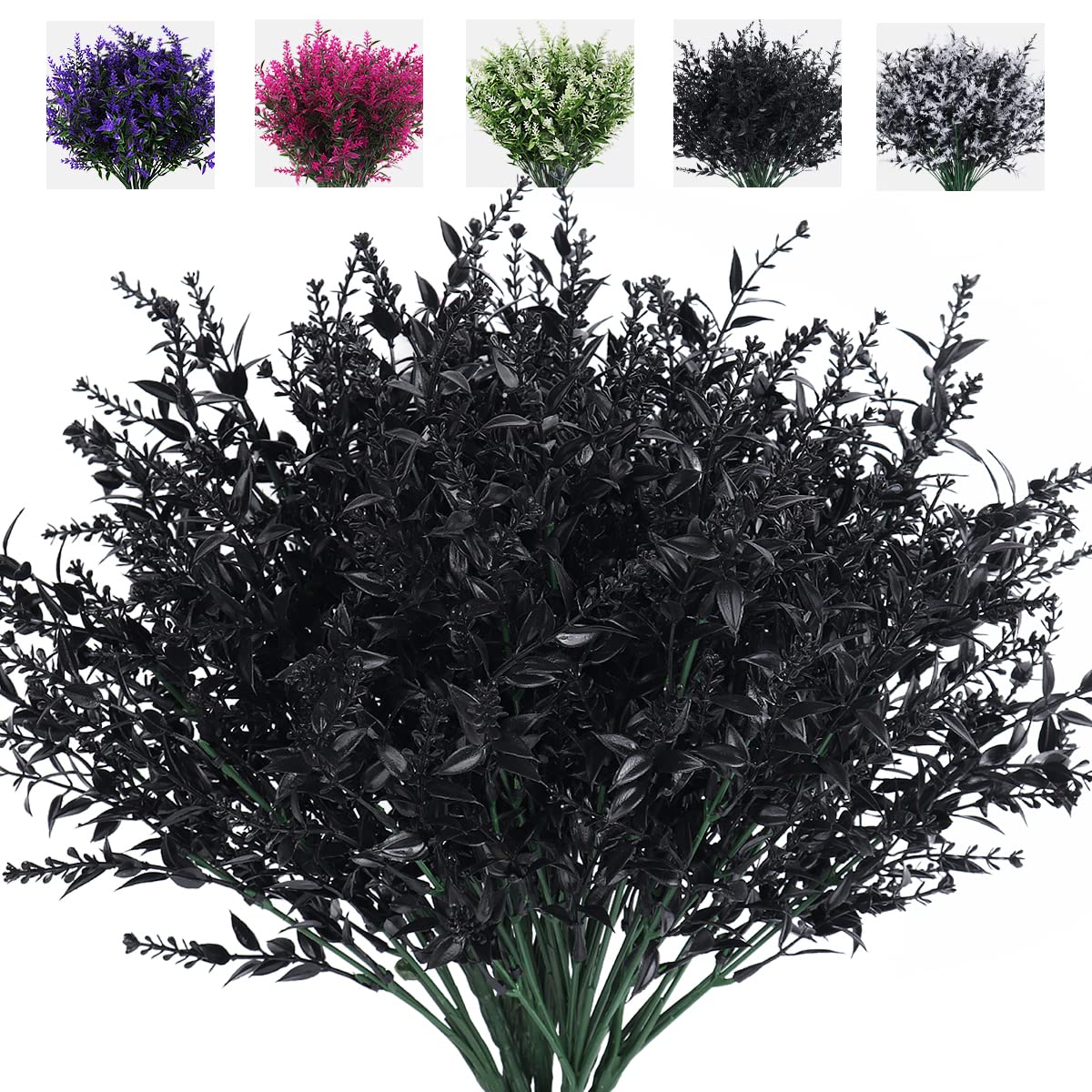 RECUTMS Artificial Flowers Outdoor Fake Plants Artificial Fake Flowers, Faux Outdoor Plastic Plant UV Resistant Shrubs No Fade Faux Plastic Plants Garden Porch Window Box Decorating(Black) — image 1