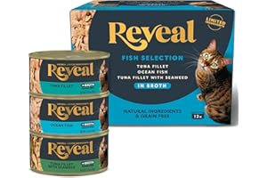 Reveal Natural Wet Canned Cat Food, Limited Ingredient, Grain-Free, High Protein with No Artificial Additives, Fish Variety in Broth (12 x 2.47 oz Cans)