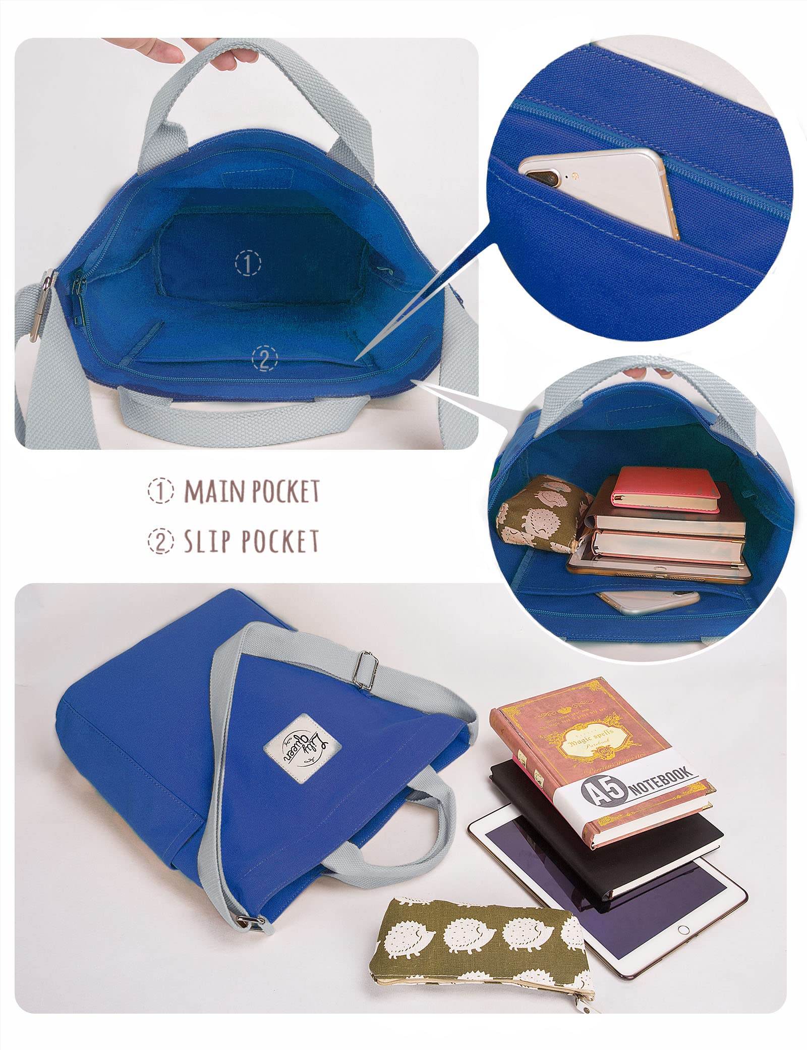 Lily queen Women Canvas Tote Handbags Casual Shoulder Work Bag Crossbody (Royal Blue)