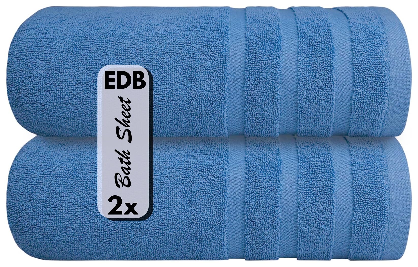EDB Luxury Large Bath Sheet (Pack of 2, Pack of 4) Super Soft 100% Egyptian Cotton 75 x 150 cm High Absorbent & Quick Dry Big Bath Sheets Bathroom Towels 500-GSM (Blue, 2)