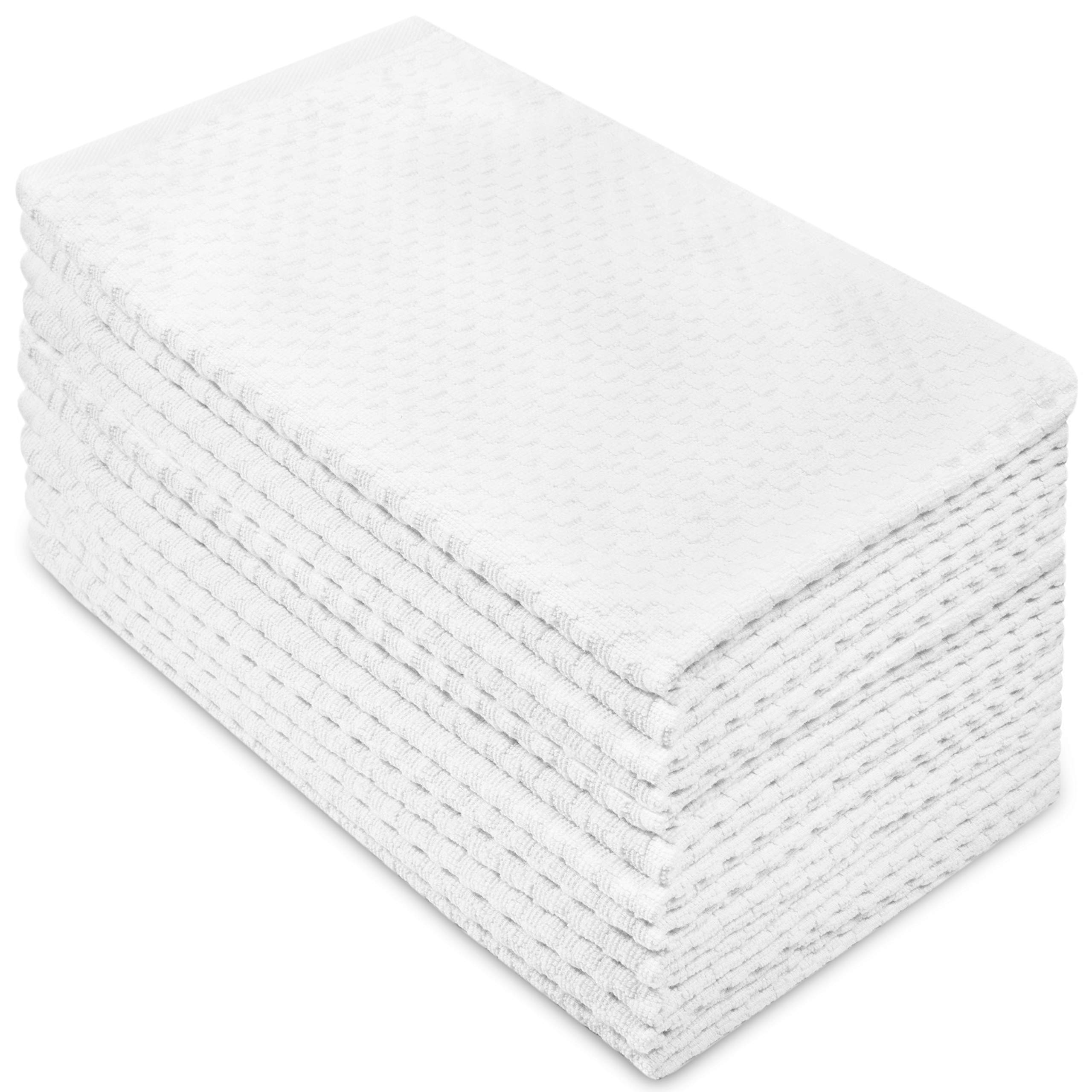 COTTON CRAFT - 12 Pack - Euro Cafe Waffle Weave Terry Kitchen Towels - 16x28 Inches -White - 400 GSM quality - 100% Ringspun 2 Ply Cotton - Highly Absorbent Low Lint - Multi Purpose