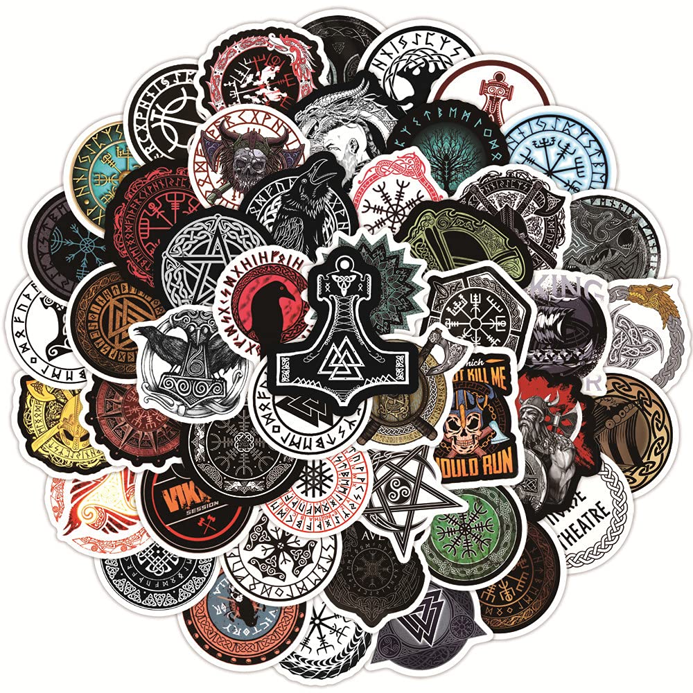 100PCS Viking Totem Stickers Vinyl Nordic Viking Pirate Waterproof Stickers for Water Bottles Laptop Skateboard Car Phone Guitar Scrapbook Computer Graffiti Decals for Teens Adults Boys — image 1