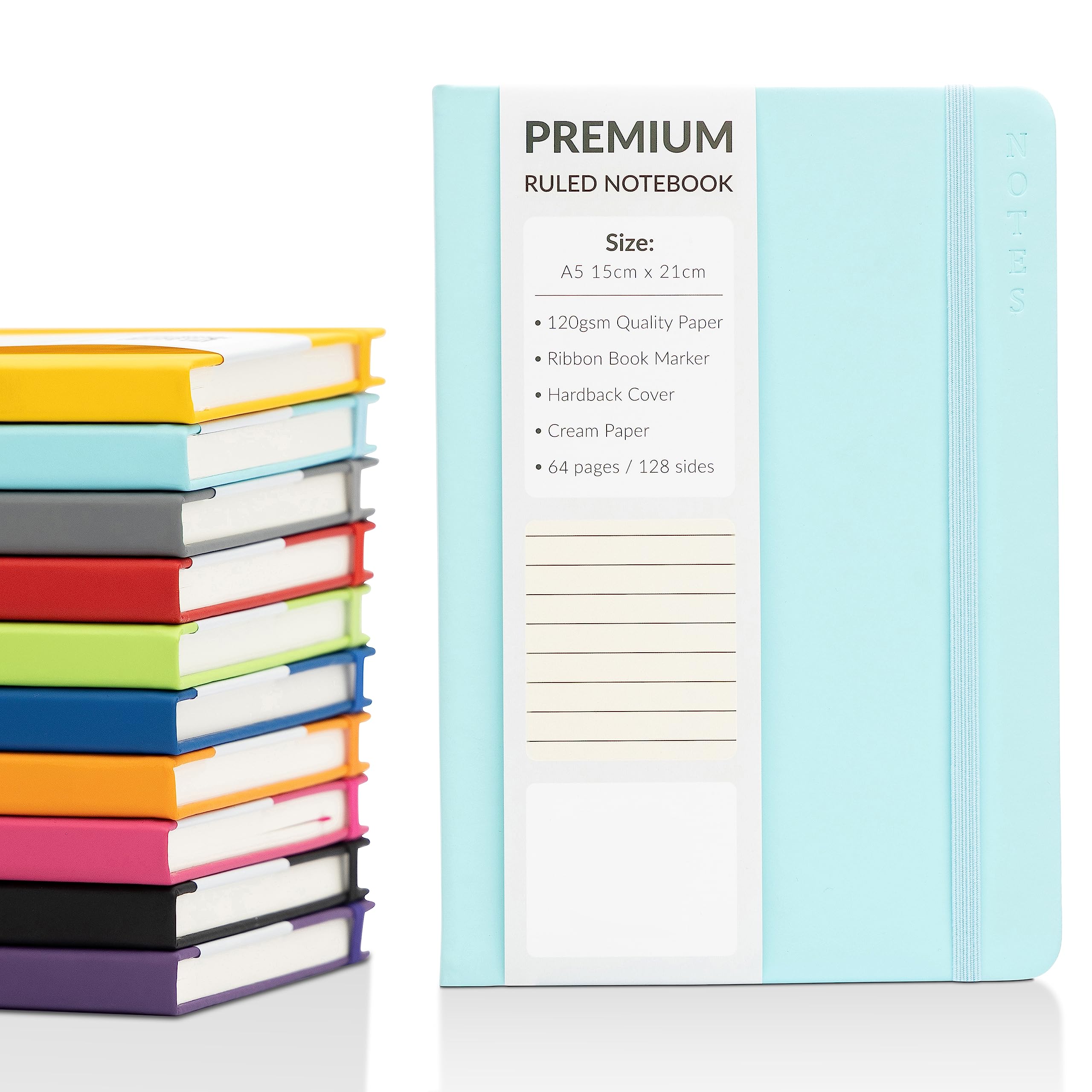 evelay A5 Notebook Ruled Lined Journal with Faux Leather Hardback Cover and Premium 120gsm Thick Paper (128 Cream Pages, Sky) — image 1