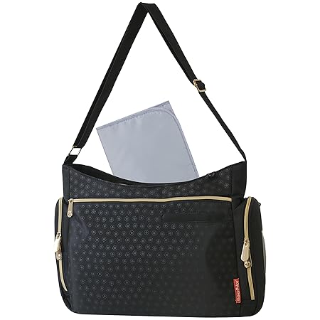 black diaper bag with gold zippers