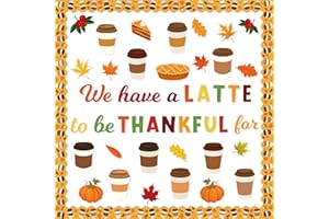 BkeeCten 121pcs Autumn Thanksgiving Bullein Board Set with 10 Sheets Glue Points, Coffee Cup Maple Leaves Pumpkin Fall-Theme Cardstock for Thanksgiving Autumn Classroom Office Bulletin Board Decor