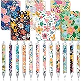Motiskyy 24 Pcs Floral Pens Flower Ballpoint Pens Flower Notepads Set Design Line Notebook Employee Gifts Set for Student Womens History Month School Supplies, Valentine's Day, Mother's Day Gift