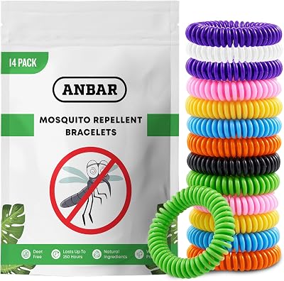 Anbar Mosquito Repellent Bracelets 14 Pack Deet-Free Non-Toxic Wristbands