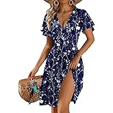 Zeagoo Womens Summer Sundress Ruffle Short Sleeve Casual Dresses V Neck Floral Wrap A-Line Party Dress with Pockets