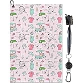 yrhsnclsdg Golf Towel Funny Pink Golf Towels for Golf Bags for Men Women with Clip Carabiner,Microfiber Waffle Pattern Disc Golf Towel Rag Golf Accessories Gifts for Men Women(Towel+Brush)