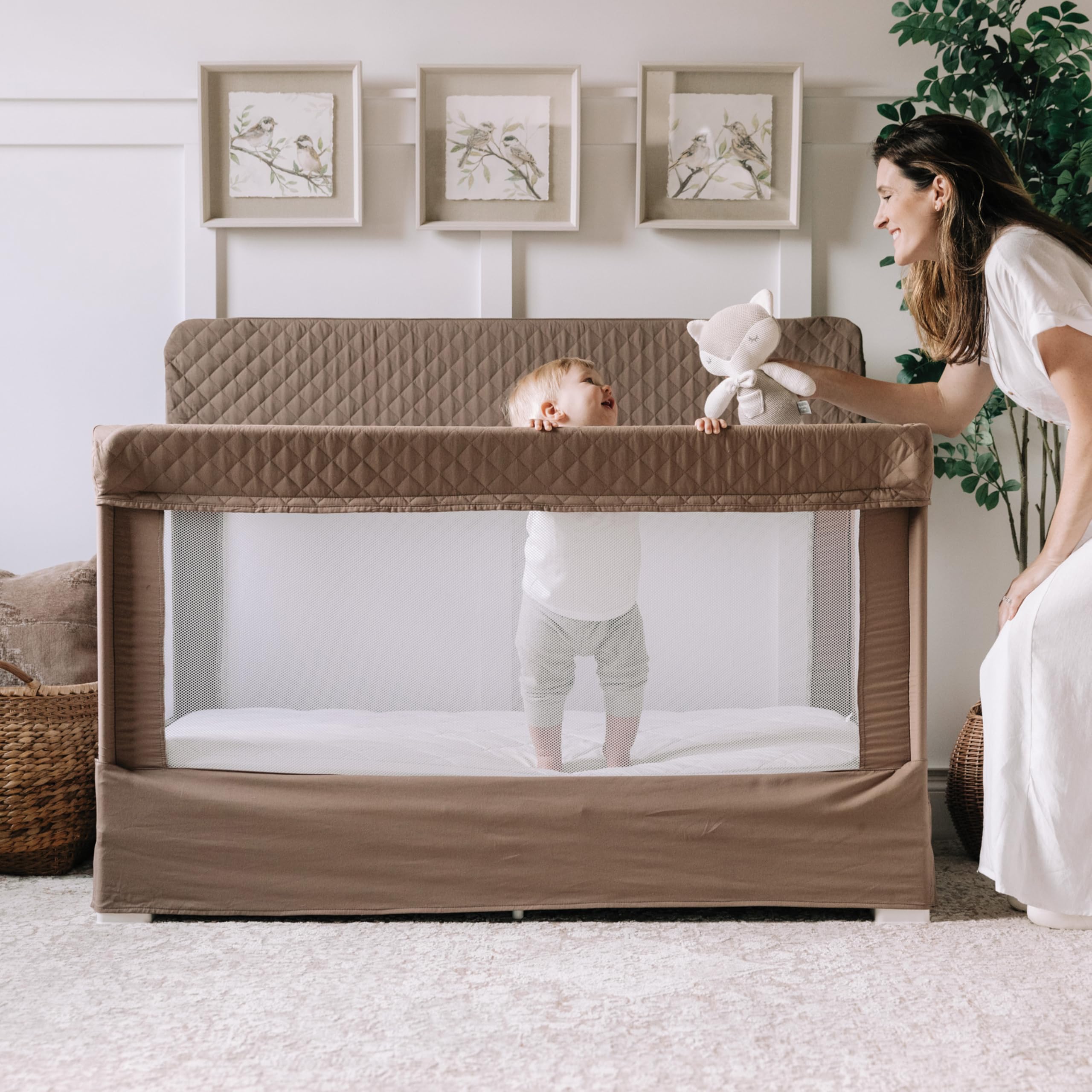 Baby Delight Lunaire Full Size Crib | Breathable Mesh Baby Crib | Tool-Free Assembly Baby Bed | 100% GOTS Certified Organic Cotton Fabric | Organic Mocha