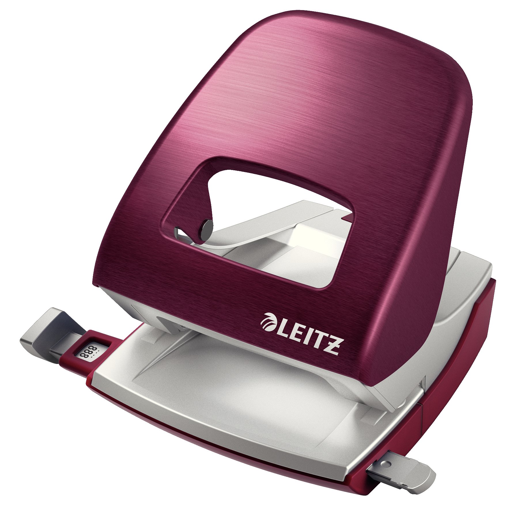 Leitz Hole Punch, 30 Sheets, Guide Bar with Format Markings, Metal, Style Range, 50060028 - Garnet Red