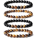 XIANNVXI Natural Stone Beads Bracelet for Men Crystal Bracelets 8MM Tiger Eye Lava Rock Obsidian Beaded Bracelet Set Black/Red/Blue Crystal Beaded Bracelets for Men